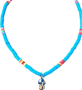 BlueRica Boho Fimo Mushroom Pendant on Vinyl Heishi Beaded Necklace