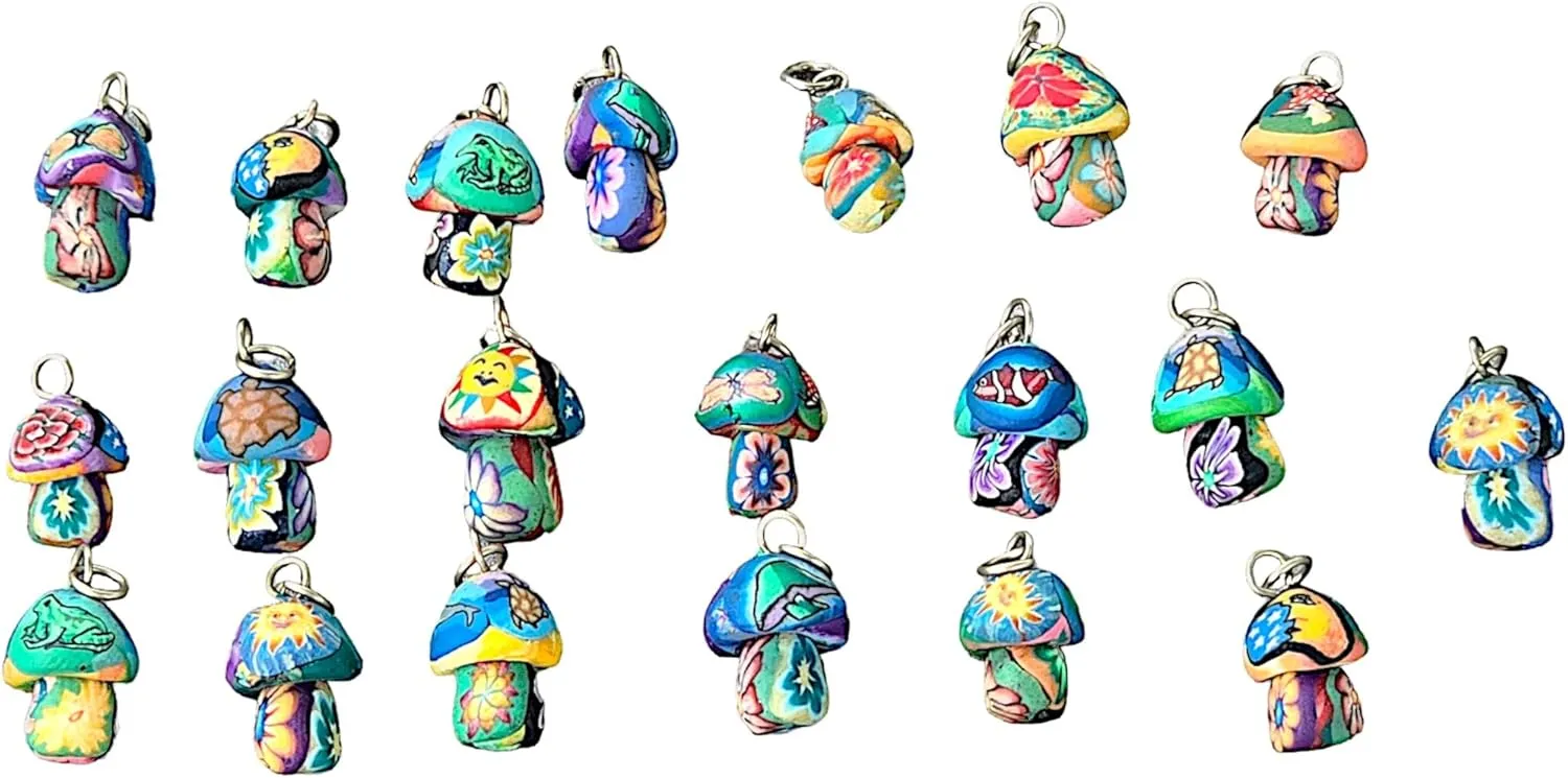 BlueRica Boho Fimo Mushroom Pendant on Vinyl Heishi Beaded Necklace