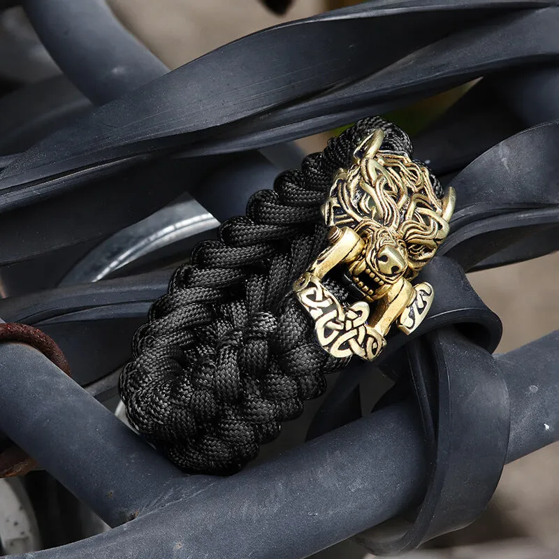 Celtic Wolf Brass Paracord Bracelet