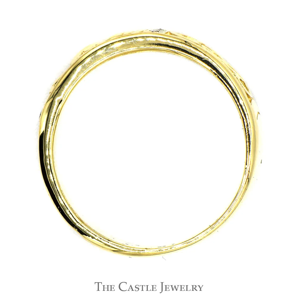 Claddagh Designed Wedding Band with Diamond Accented Celtic Knots in 14k Yellow Gold