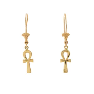 Classic 18k Gold Ankh Drop Earrings