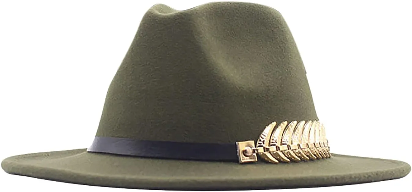 Classic Floppy Panama Hat with Metal Belt Buckle Men's Dress Hats Women's Fashion Lady Retro Wide Brim Fedora Hat