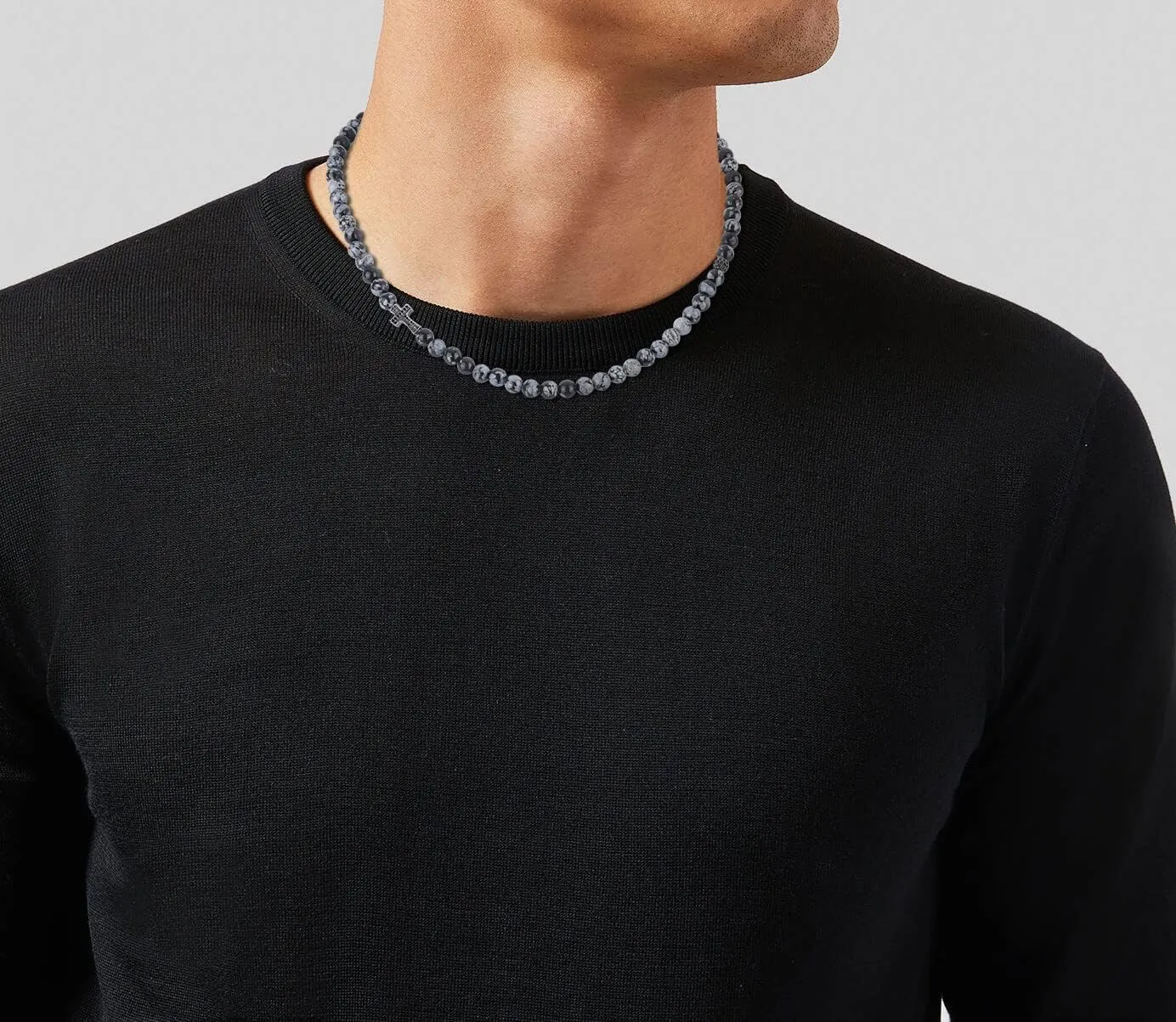 COAI Religious Jewelry Cross Necklace Stone Beaded Necklace for Men Women