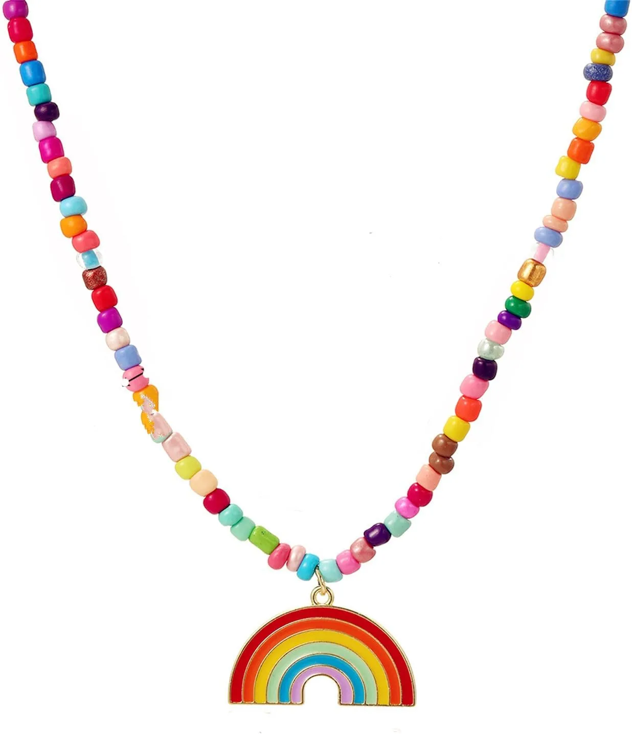 Colorful Rainbow Beaded Necklace Boho Charm Enamel Rainbow LGBTQ Gay Pride Pendant Necklace for Unisex Men Women Lesbian Gay Bisexual Transgender Themed Party Birthday Fashion Jewelry Gifts
