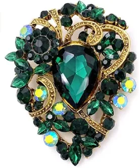 COLORFULBLING Women's Vintage Austrian Crystal Elegant Flower Teardrop Brooch Gold Tone(Brown)