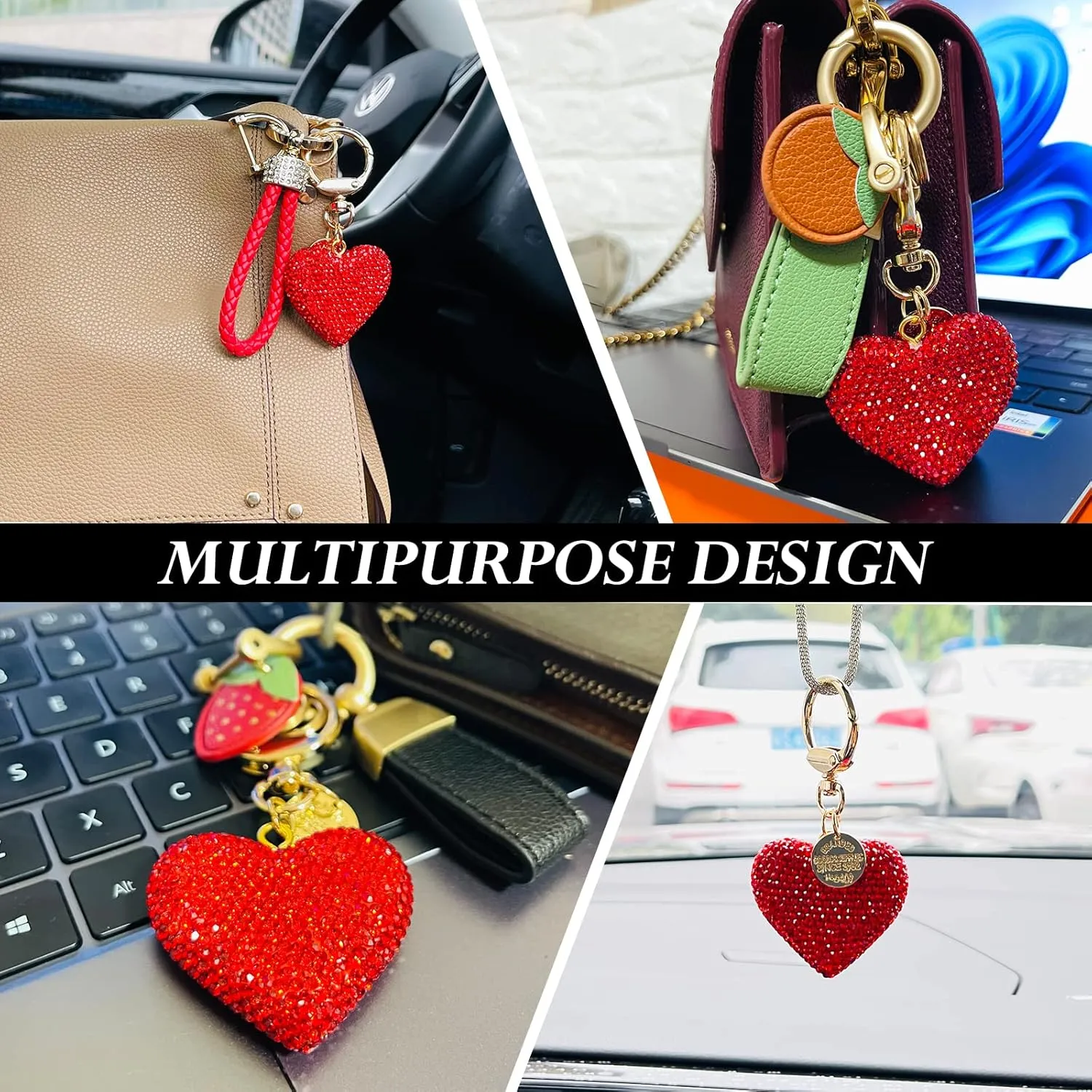 Crystal Keychain for Women with Sparkly Rhinestones Heart Shape, Pretty Key Chains for Women Girls Gifts