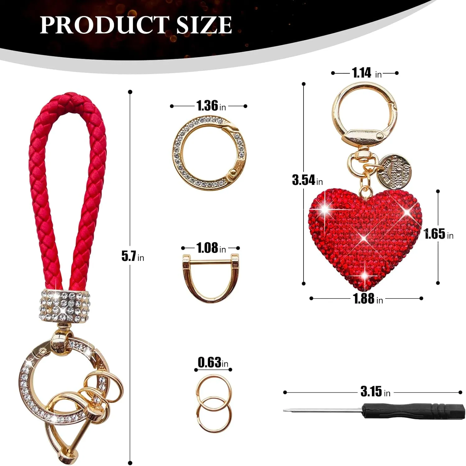 Crystal Keychain for Women with Sparkly Rhinestones Heart Shape, Pretty Key Chains for Women Girls Gifts