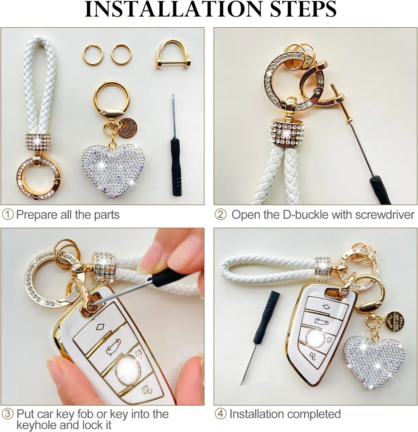 Crystal Keychain for Women with Sparkly Rhinestones Heart Shape, Pretty Key Chains for Women Girls Gifts