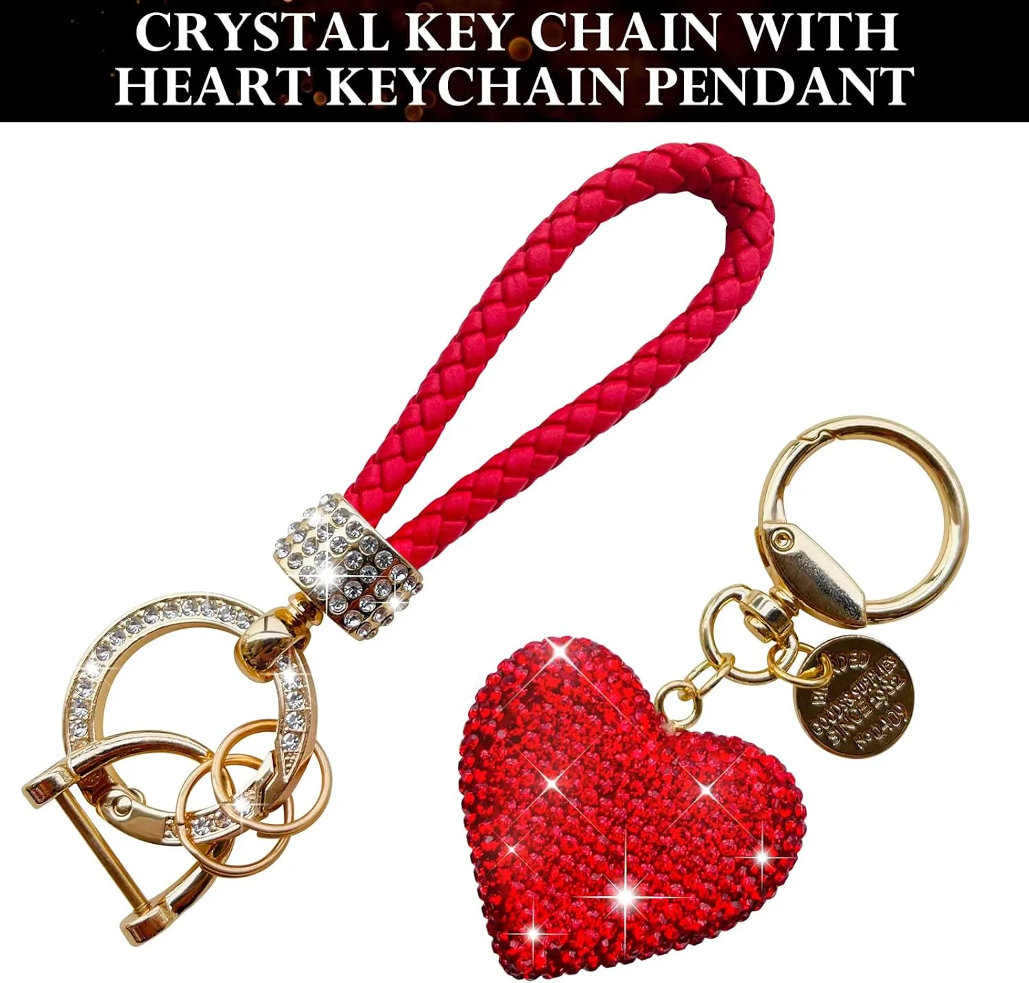 Crystal Keychain for Women with Sparkly Rhinestones Heart Shape, Pretty Key Chains for Women Girls Gifts