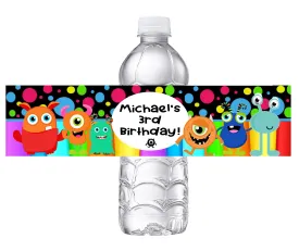 Cute Colorful Monsters Monster Party Favors Birthday Water Bottle Labels Wrappers Supplies Personalized Unique ideas decor