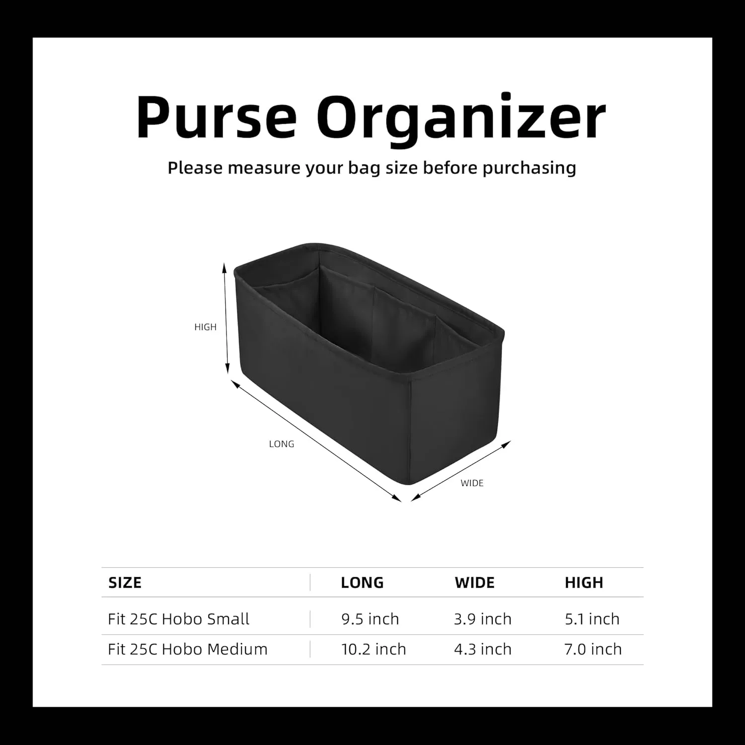 DGAZ Silk Purse Organizer Insert Fits Chanel 25C Hobo BagsSilky Smooth Bag OrganizerLuxury Handbag & Tote Shaper(Black,Small)