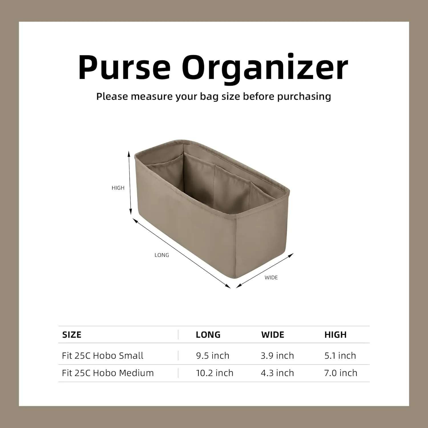DGAZ Silk Purse Organizer Insert Fits Chanel 25C Hobo BagsSilky Smooth Bag OrganizerLuxury Handbag & Tote Shaper(Gris Tourterelle,Small)