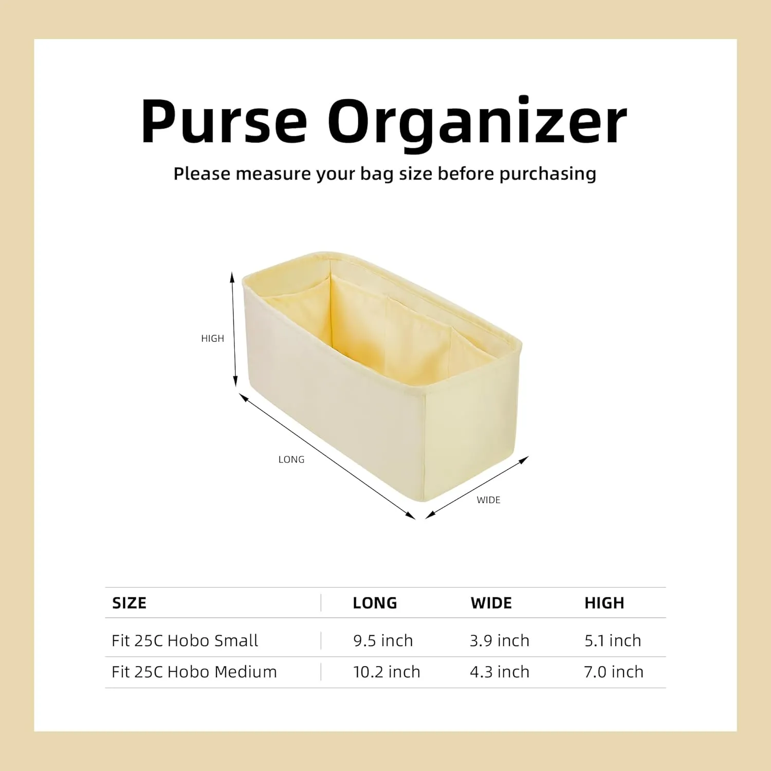 DGAZ Silk Purse Organizer Insert Fits Chanel 25C Hobo BagsSilky Smooth Bag OrganizerLuxury Handbag & Tote Shaper(Jaune poussin,Small)
