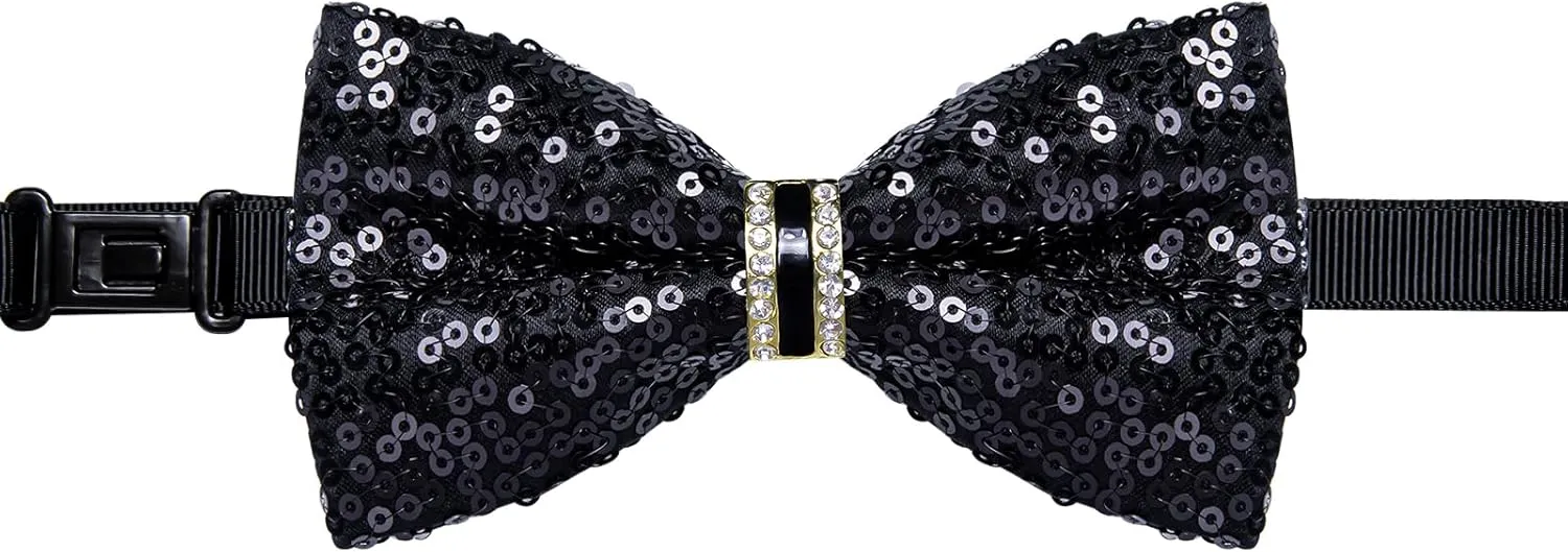 DiBanGu Sequin Bowtie for Men Solid Adjustable Pre-tied Bow Tie & Pocket Square Cufflinks Set for Party Wedding Shiny Bowtie