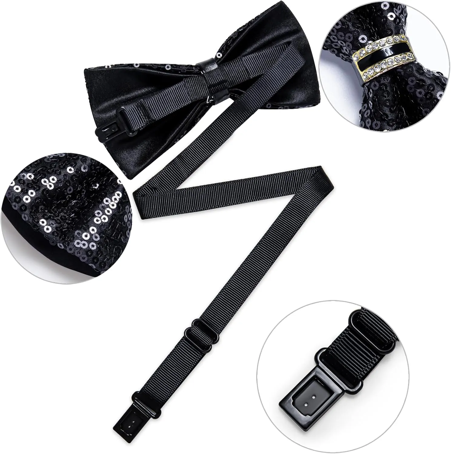 DiBanGu Sequin Bowtie for Men Solid Adjustable Pre-tied Bow Tie & Pocket Square Cufflinks Set for Party Wedding Shiny Bowtie
