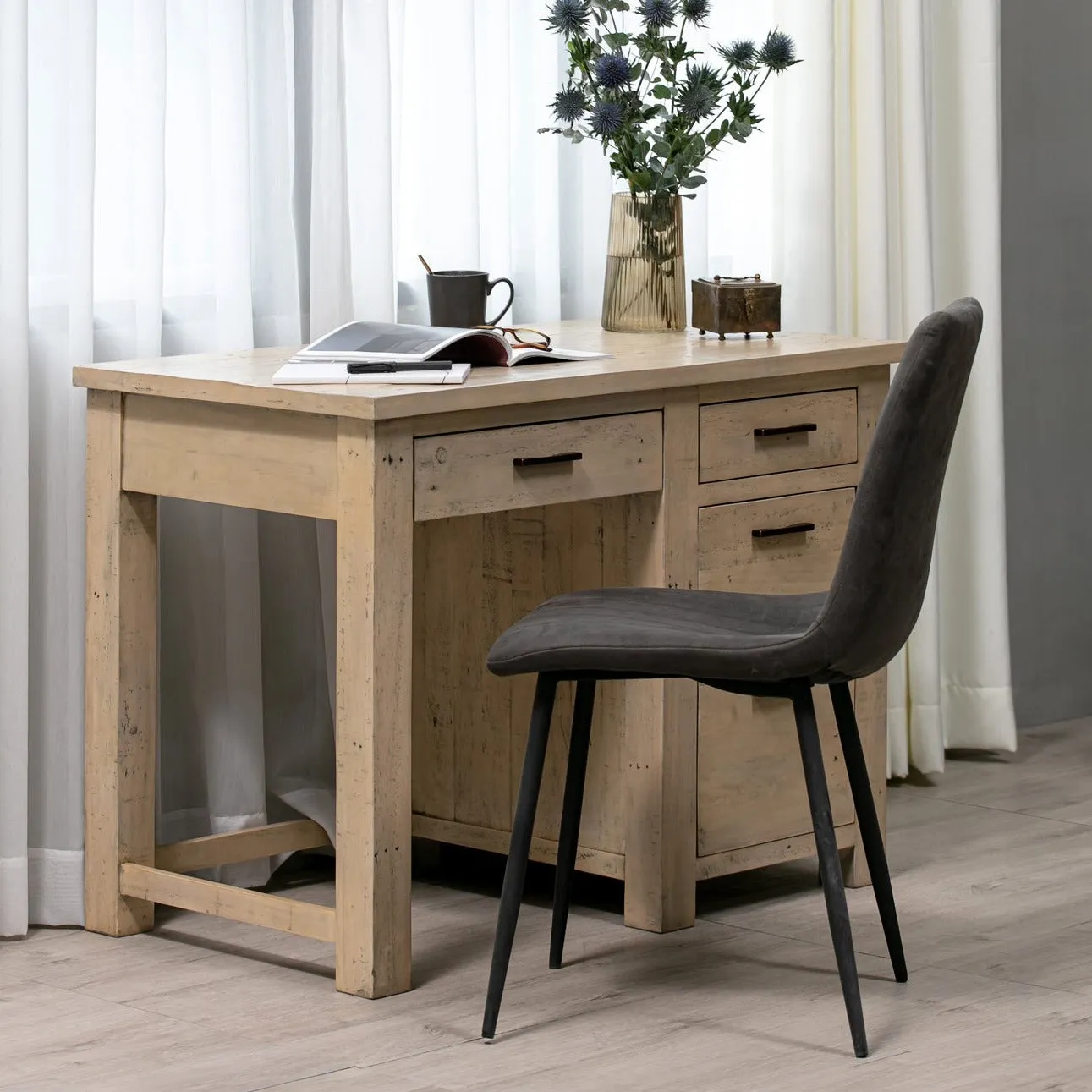 Distressed Pine Four Drawer Desk