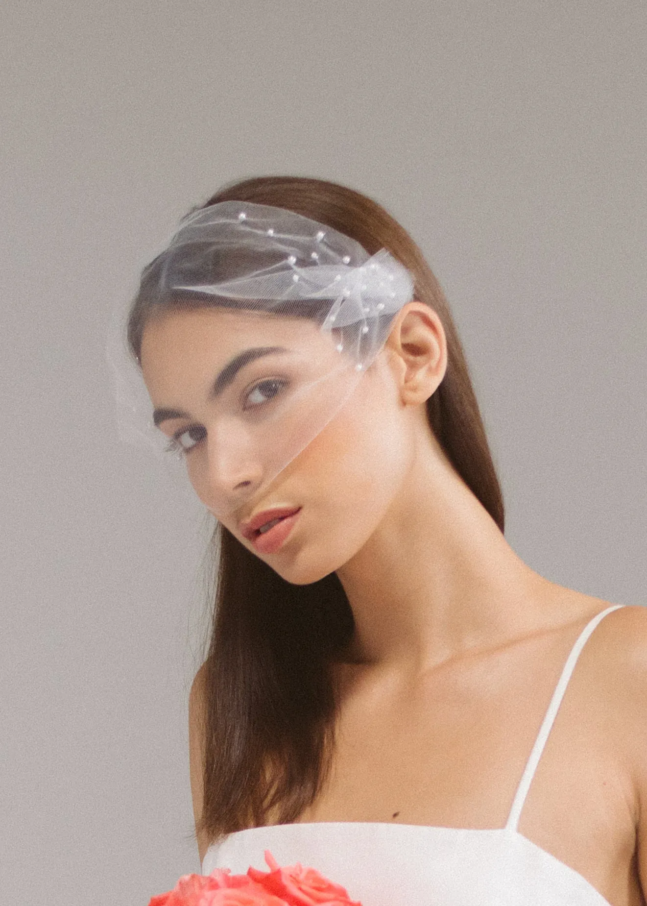 Elvina: Tulle Blusher Veil With Seed Pearls