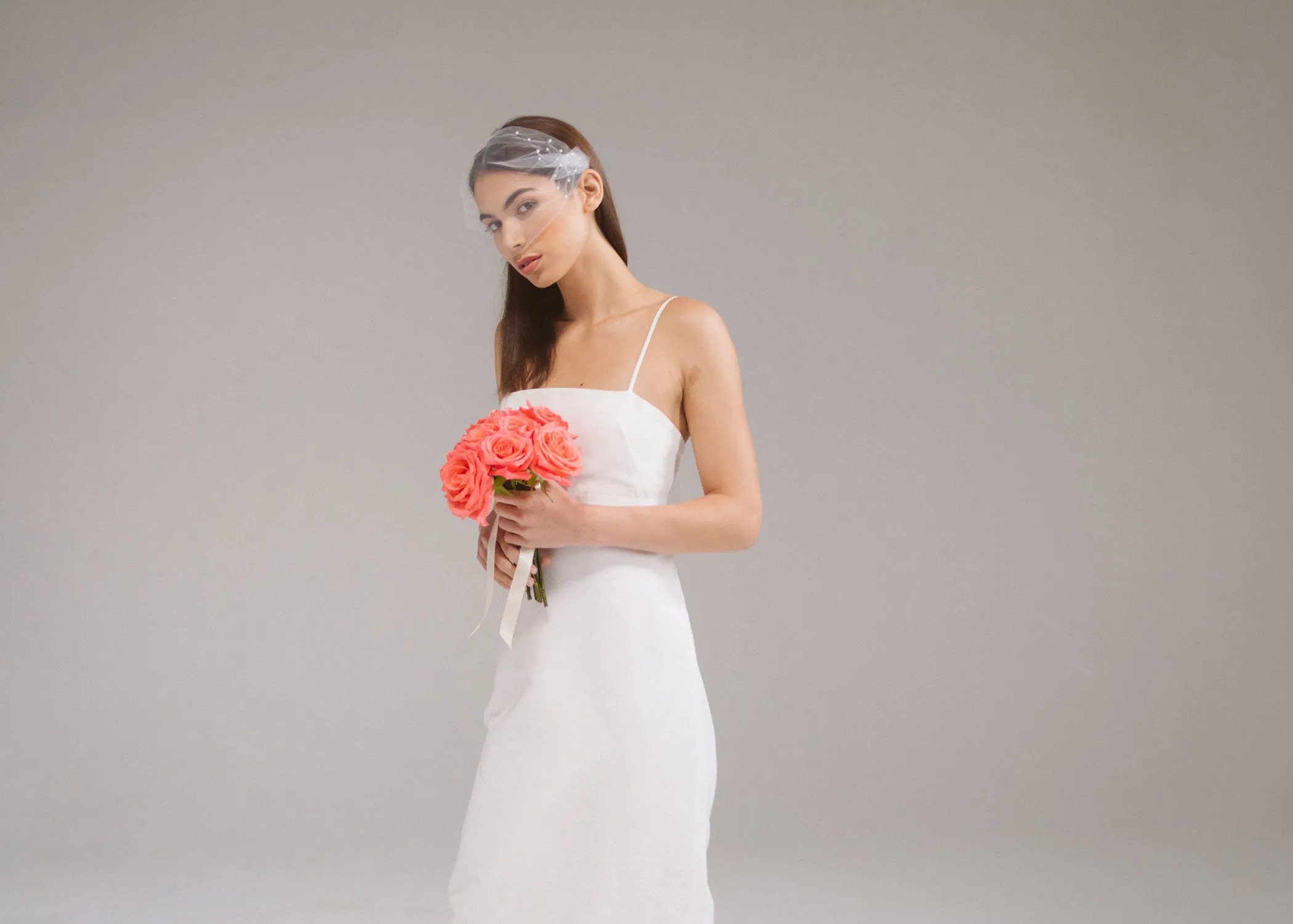 Elvina: Tulle Blusher Veil With Seed Pearls