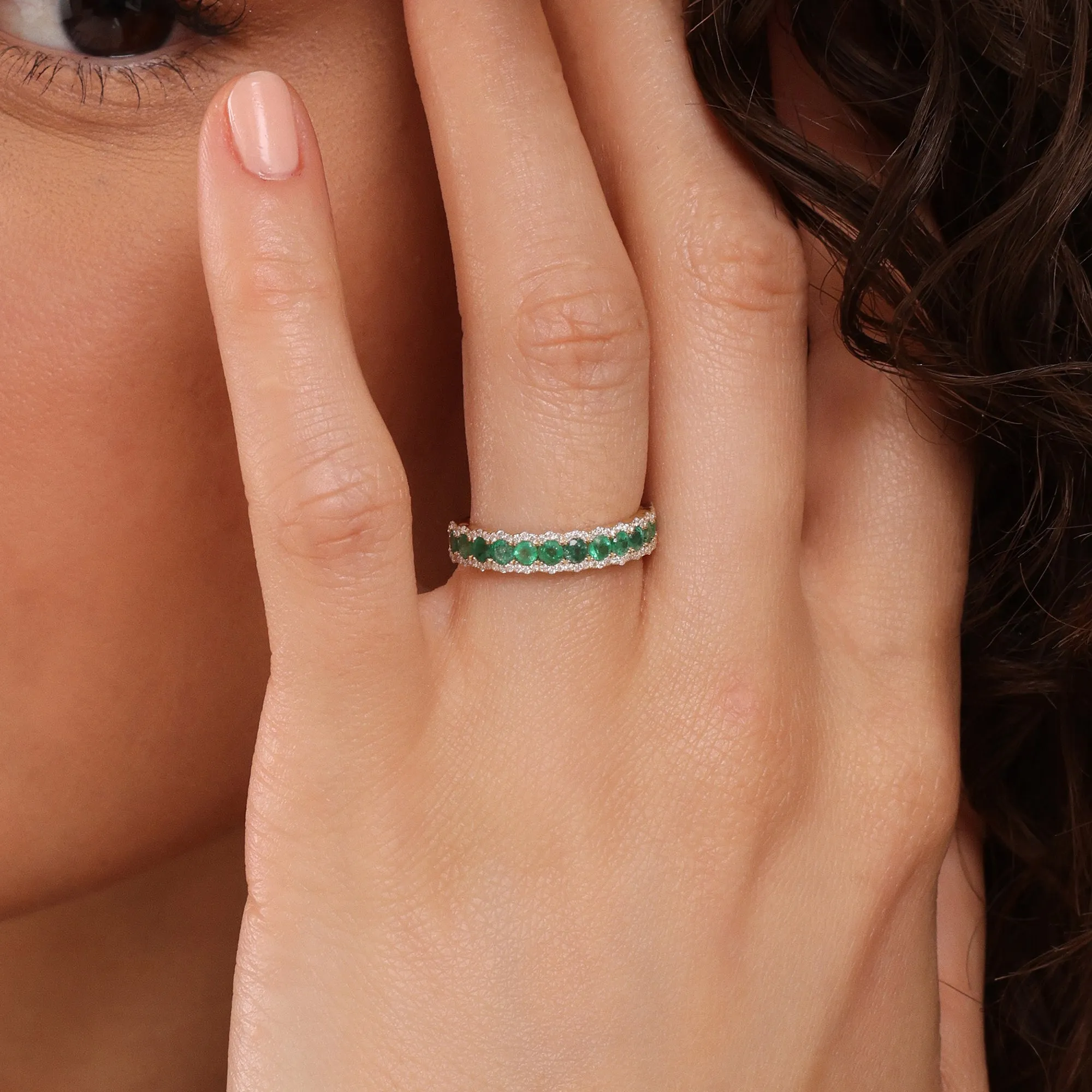 Emerald Diamond Half Eternity Ring, Zelena