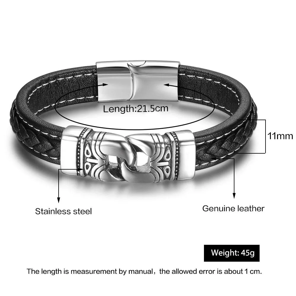 Genuine Leather Bracelets for Men - Leather Bracelet for Men - Stainless Steel Bracelet and Bangle