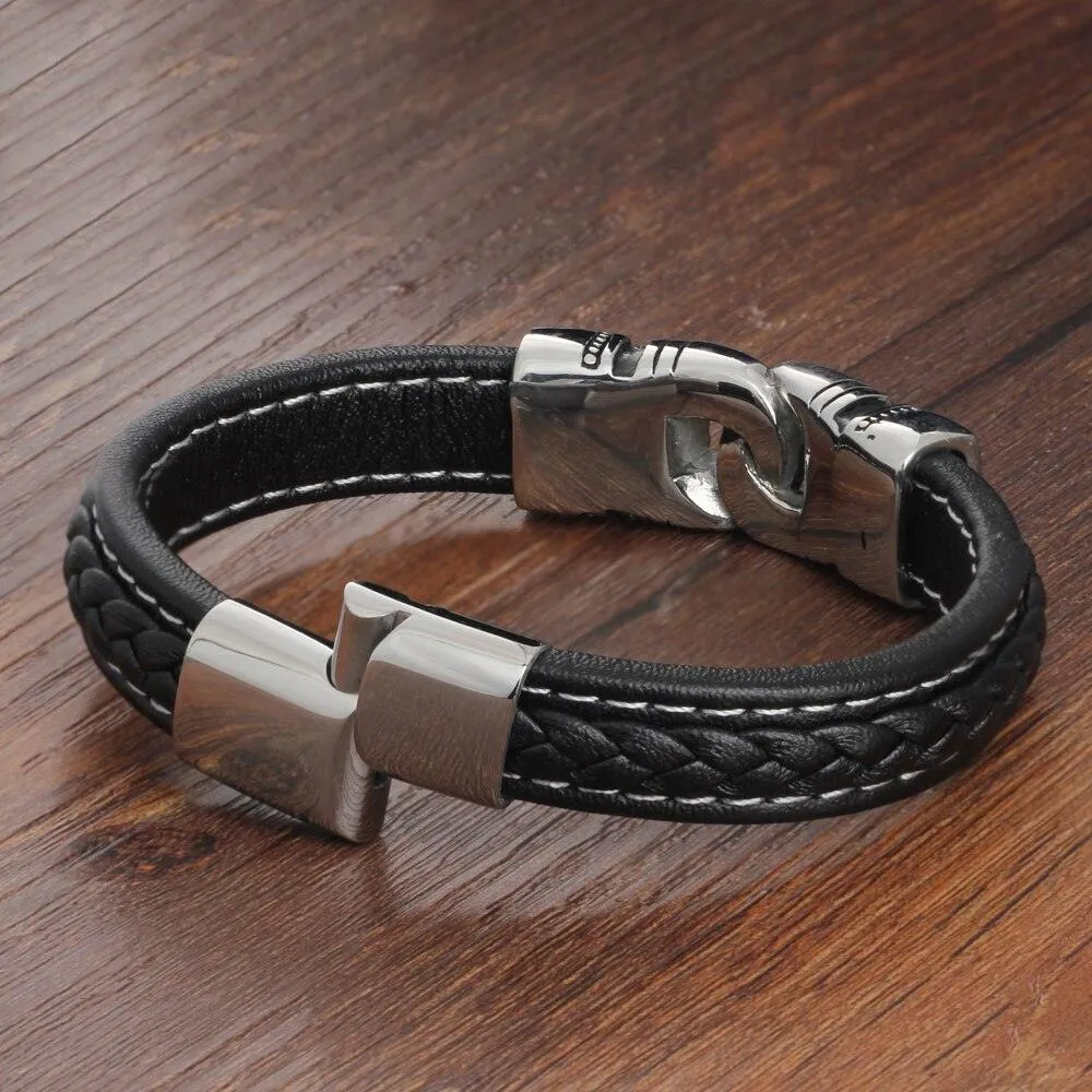 Genuine Leather Bracelets for Men - Leather Bracelet for Men - Stainless Steel Bracelet and Bangle