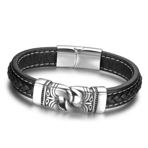 Genuine Leather Bracelets for Men - Leather Bracelet for Men - Stainless Steel Bracelet and Bangle