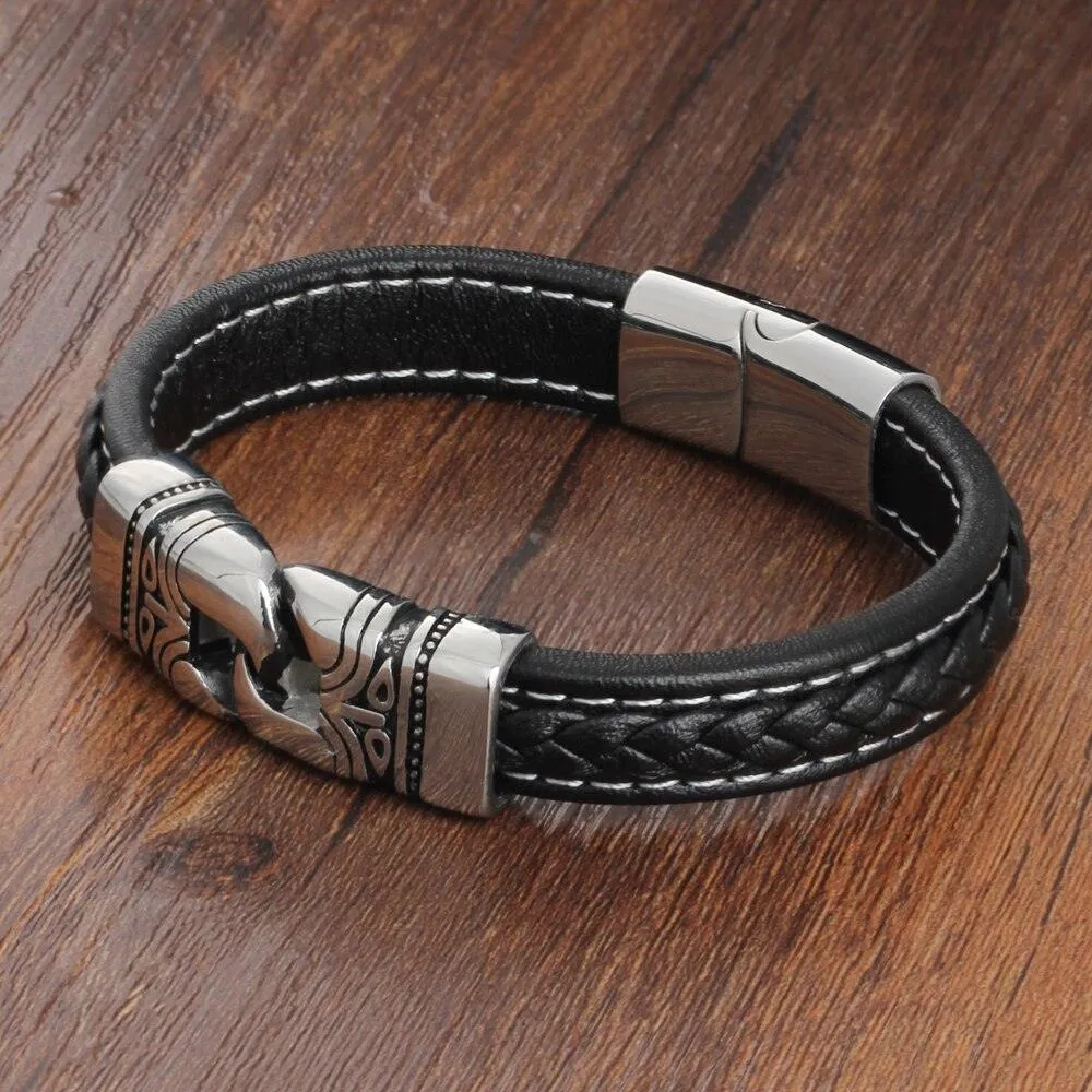 Genuine Leather Bracelets for Men - Leather Bracelet for Men - Stainless Steel Bracelet and Bangle