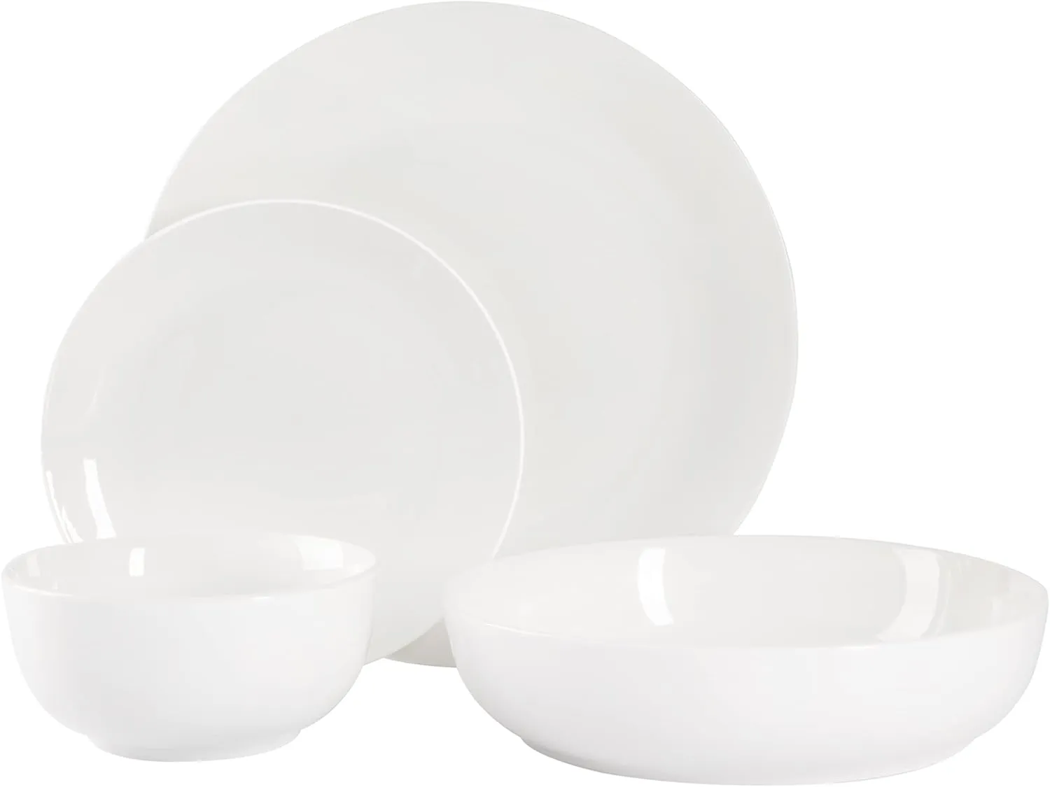 Gibson Home Gracious Dining Double Bowl Porcelain Chip and Scratch Resistant Dinnerware Set, Service for 4 (16pcs), White (Coupe)