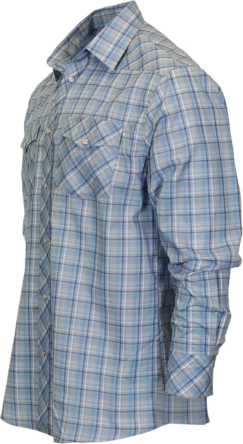 Gioberti Men's Western Plaid Long Sleeve Shirt with Pearl Snap-on
