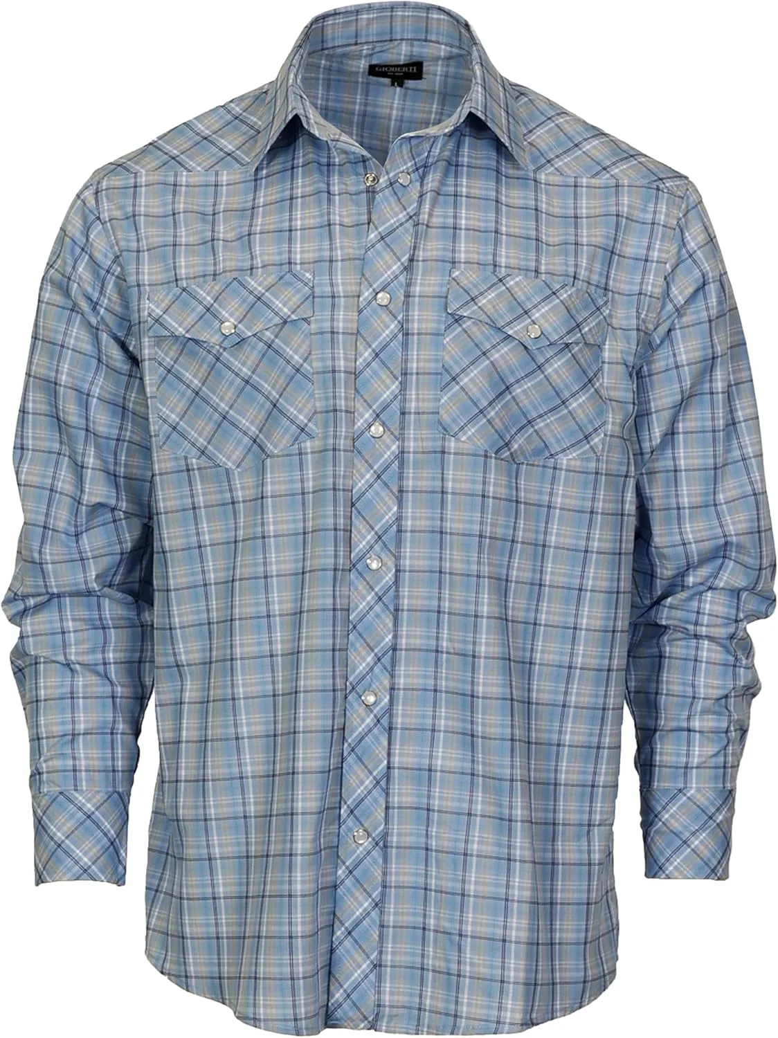 Gioberti Men's Western Plaid Long Sleeve Shirt with Pearl Snap-on