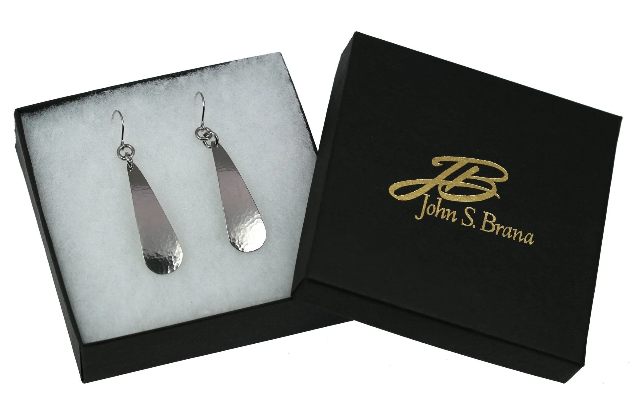 Hammered Stainless Steel Long Teardrop Earrings