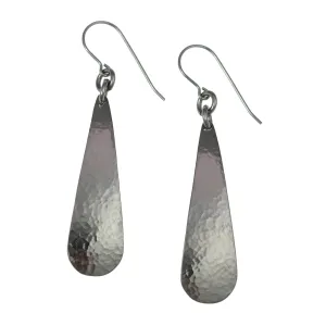 Hammered Stainless Steel Long Teardrop Earrings