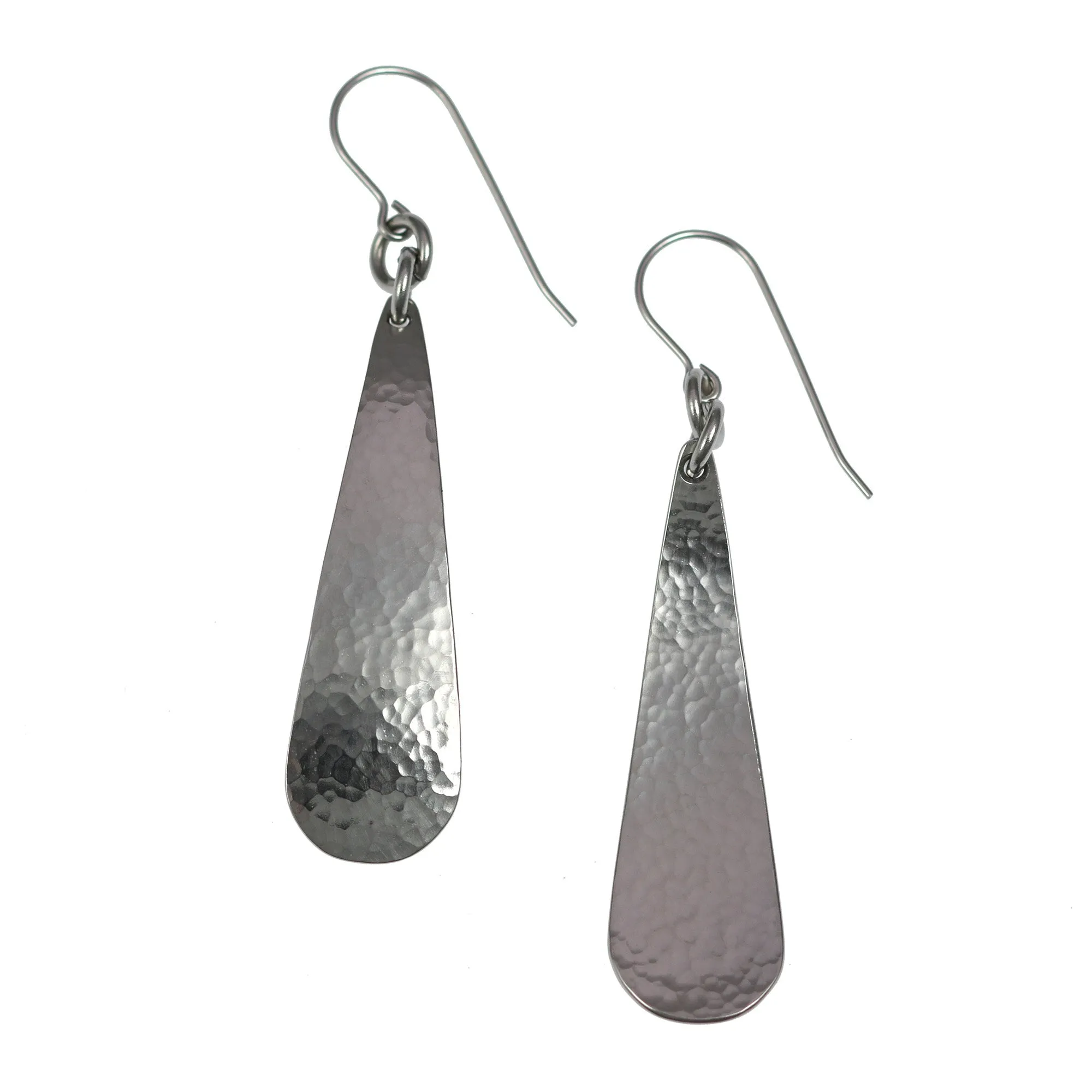 Hammered Stainless Steel Long Teardrop Earrings