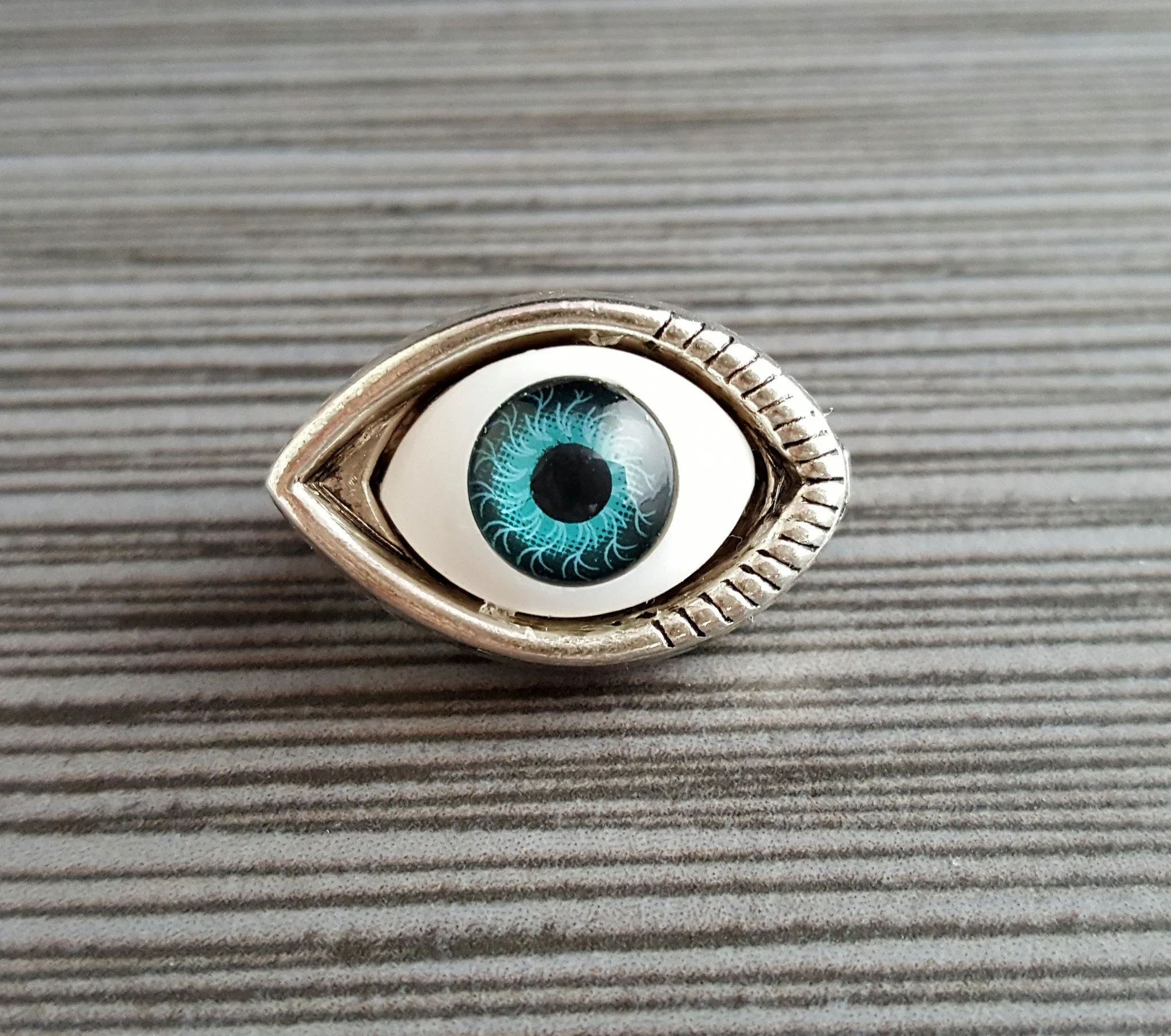Handmade Antique Silver Eyeball Brooch Pin