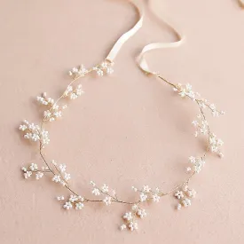 Handmade Pearl Gold Wedding Hair Vine Headband