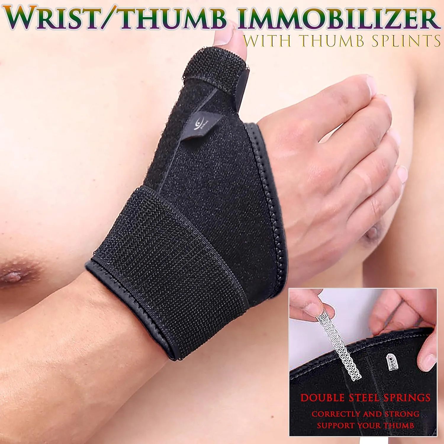 HiRui Wrist Brace Thumb Brace with Splints for Men and Women, Wrist Stabilizer Support for Carpal Tunnel Arthritis Sprains Tendonitis Recovery Pain Relief, Adjustable (Right Hand - One Size)