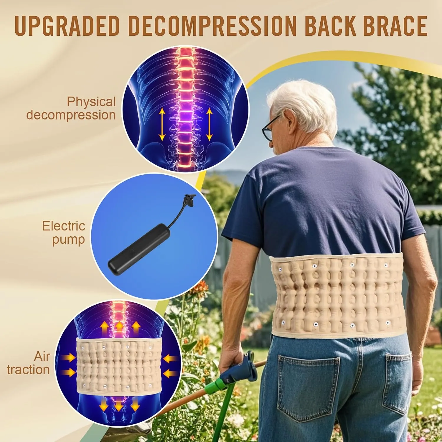 HONGJING Decompression Back Belt with Electric Pump for Lower Back Pain Relief - Inflatable Back Brace Lumbar Support for Men Women, One Size Fits 29-49 Waist