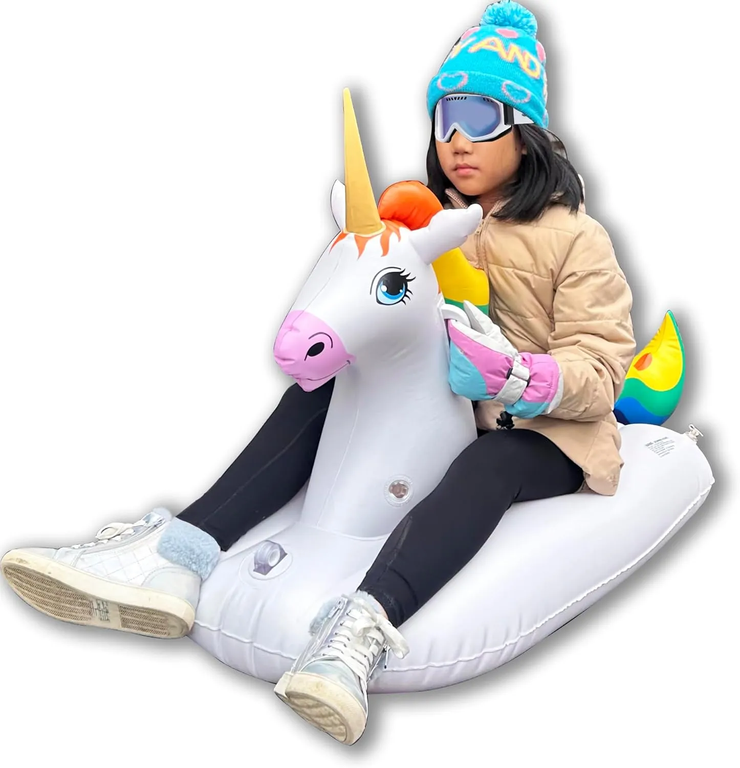 Jet Creations Inflatable Rainbow Unicorn Winter Snow Sled Tube, 49 | 1 Rider Kids and Adults | Outdoor Sport Activity Toys for Boys Girls Family