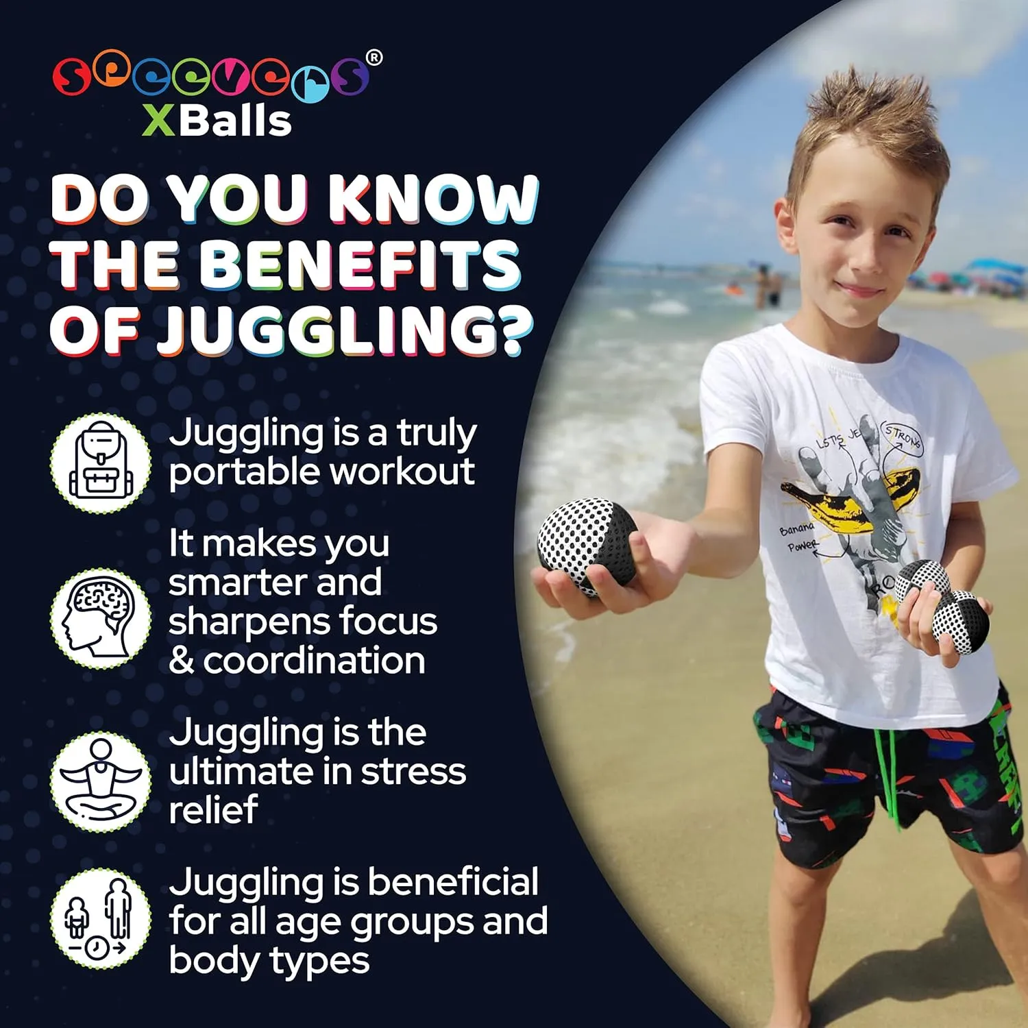 Juggling Balls for Beginners and Professionals Set of 3, Juggling Bean Bags 14 Colors Available, 2 Layers of Net and Carry Case, Original Xballs Juggling Balls (Black - White, 4.2 oz)