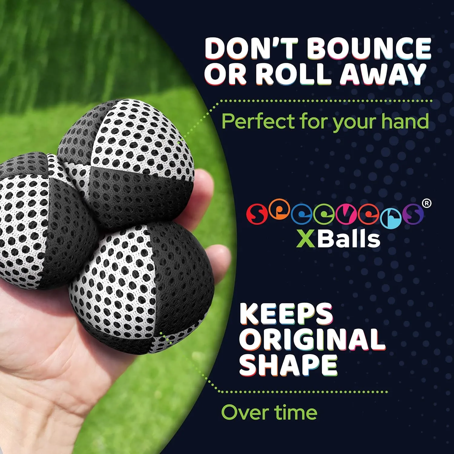 Juggling Balls for Beginners and Professionals Set of 3, Juggling Bean Bags 14 Colors Available, 2 Layers of Net and Carry Case, Original Xballs Juggling Balls (Black - White, 4.2 oz)