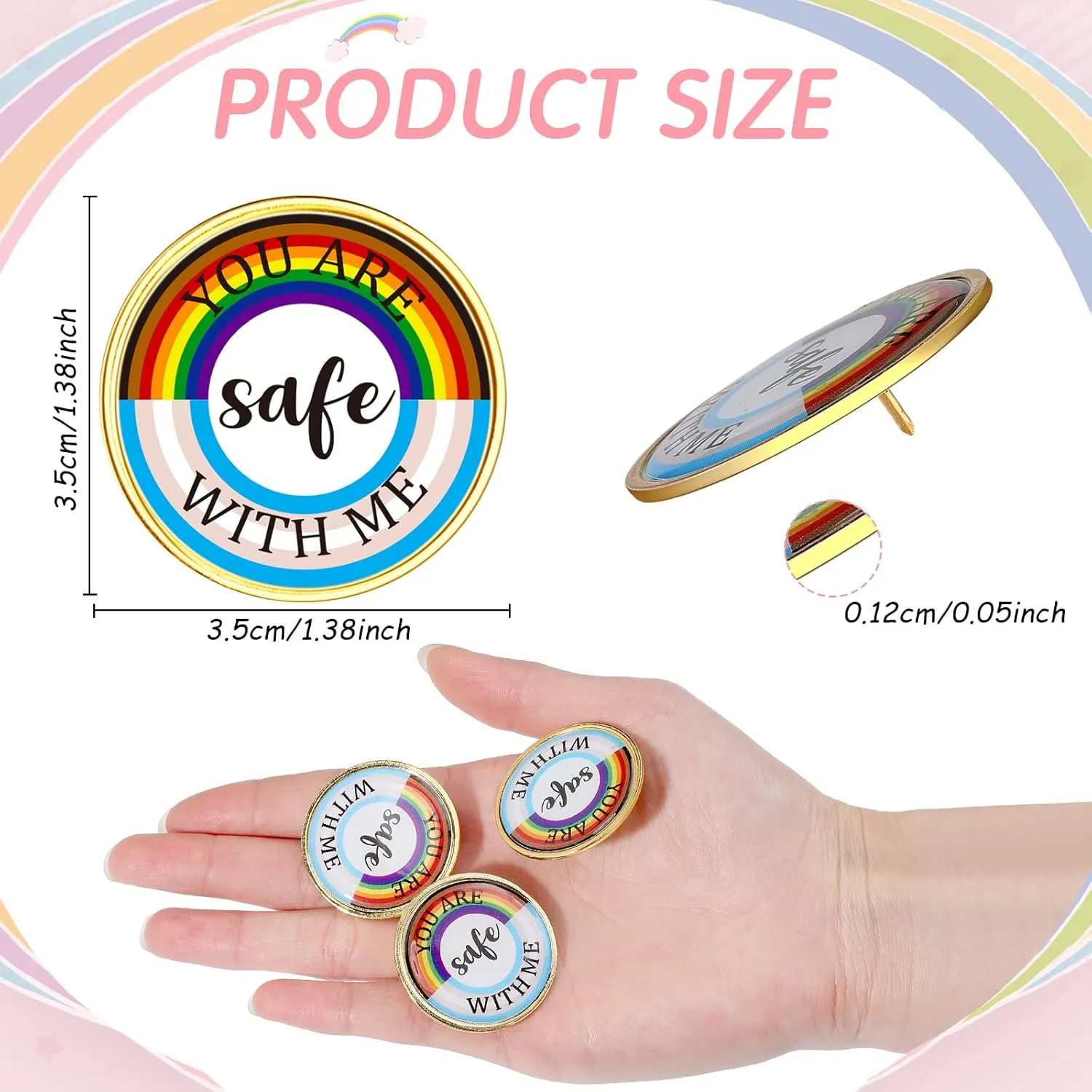 Junkin You Are Safe with Me Enamel Pins Rainbow Lapel Pride Pins LGBTQ Supports Badge Cute Brooch for Nurse Doctor Student Collar Clothing Backpack Bag Hat Decoration