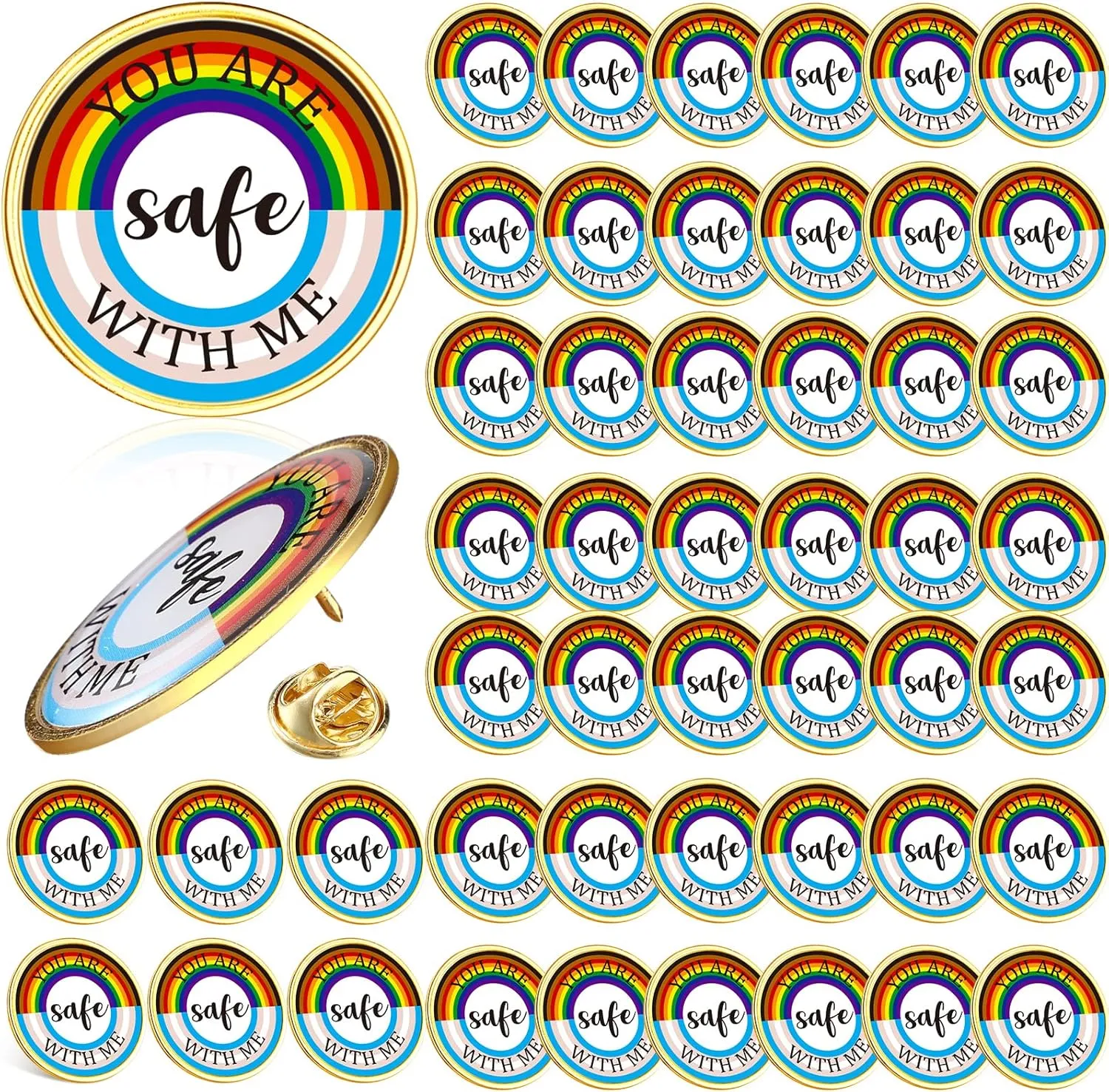 Junkin You Are Safe with Me Enamel Pins Rainbow Lapel Pride Pins LGBTQ Supports Badge Cute Brooch for Nurse Doctor Student Collar Clothing Backpack Bag Hat Decoration