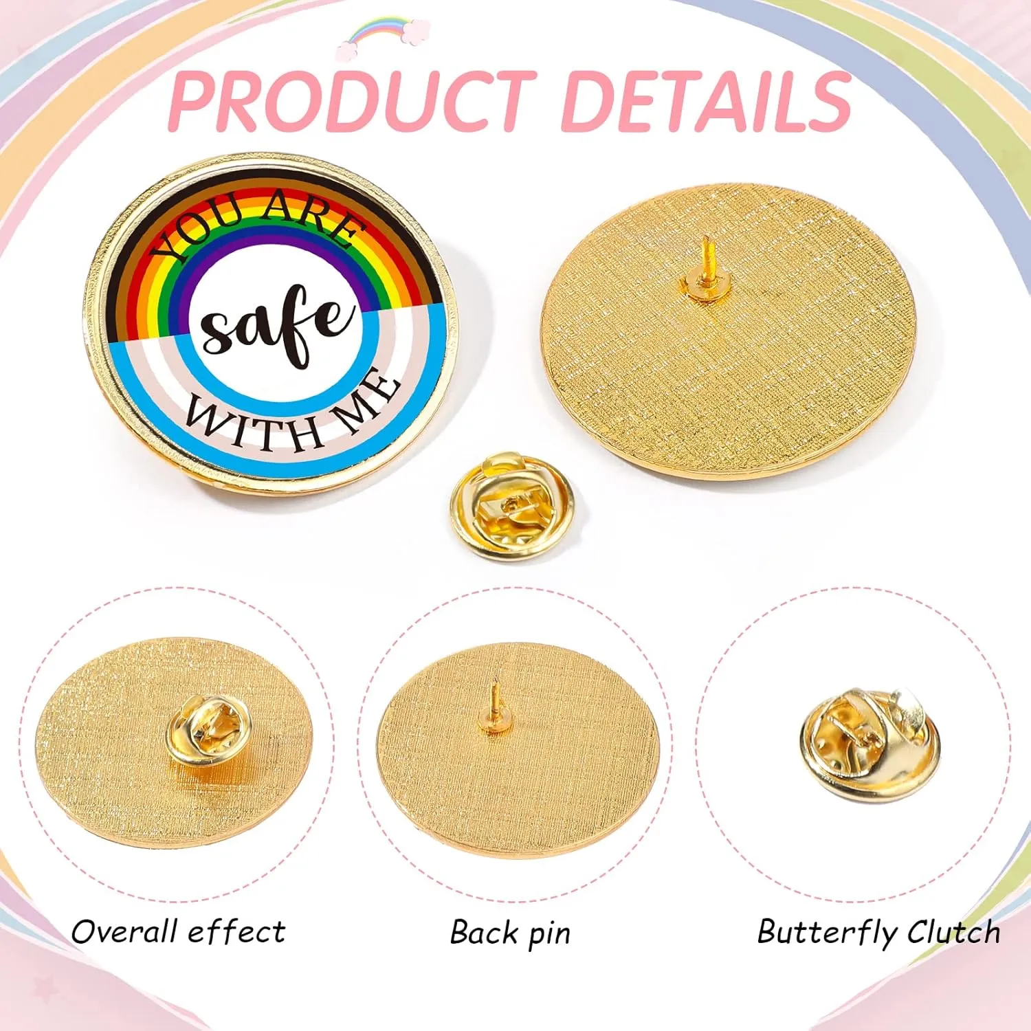 Junkin You Are Safe with Me Enamel Pins Rainbow Lapel Pride Pins LGBTQ Supports Badge Cute Brooch for Nurse Doctor Student Collar Clothing Backpack Bag Hat Decoration