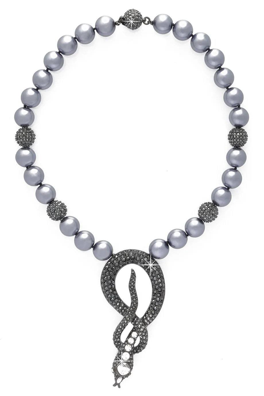 KENNETH JAY LANE COBRA Gray Pearl Necklace