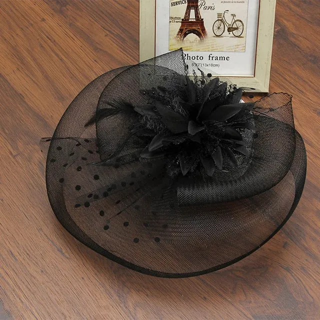 Ladies Elegant Fascinator Hat Flower Hair Accessories Wedding Church Hat Cocktail Feather Headwear