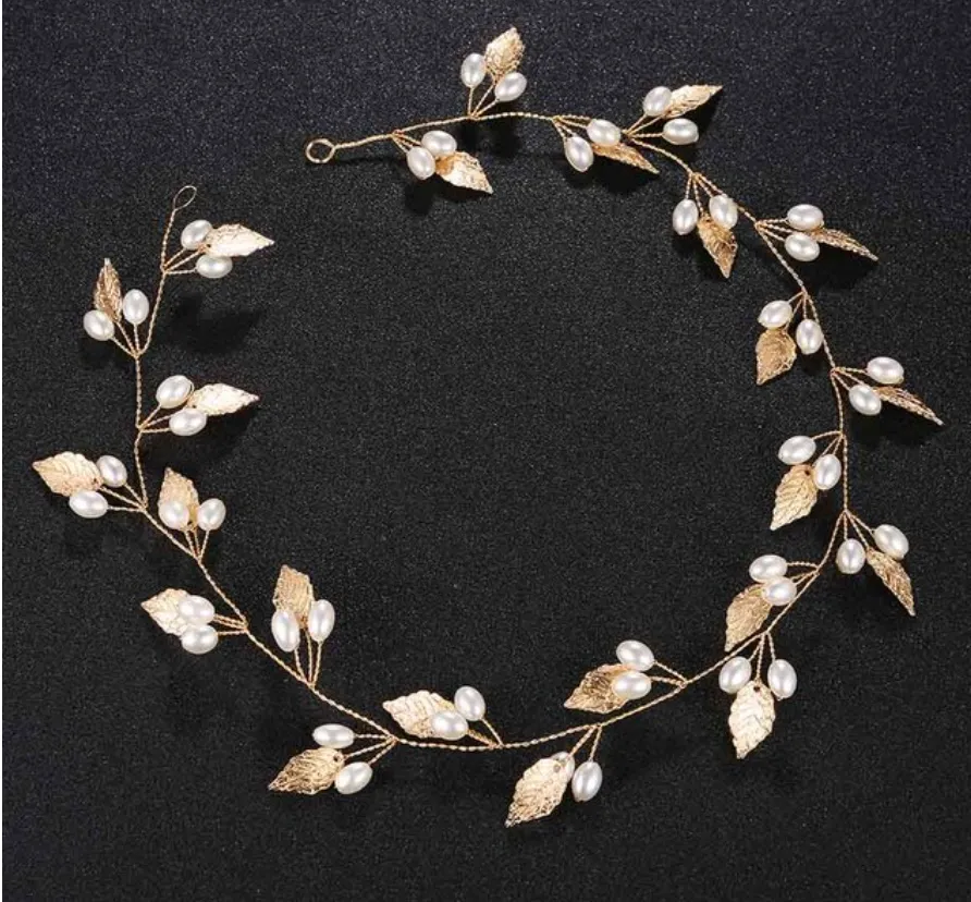 Leaf Hair Jewelry Pearl Tiara Headband Fashion Crown Bridal Wedding Accessory