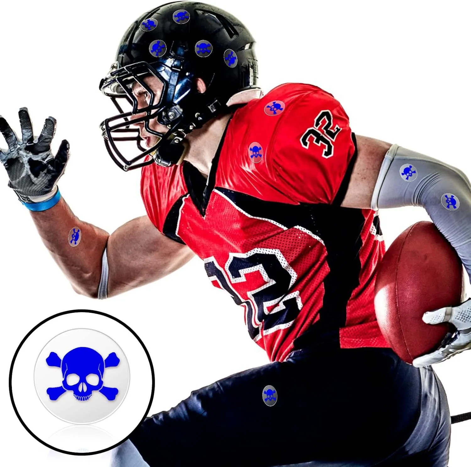 Leinuosen Skull Helmet Award Decals Youth Football Baseball Helmet Stickers 1-1/8'' Vinyl Stickers Self Adhesive Hockey Lacrosse(Clear Print Blue,8 Sheets)