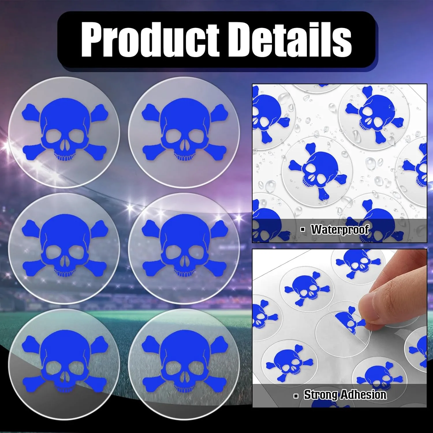 Leinuosen Skull Helmet Award Decals Youth Football Baseball Helmet Stickers 1-1/8'' Vinyl Stickers Self Adhesive Hockey Lacrosse(Clear Print Blue,8 Sheets)