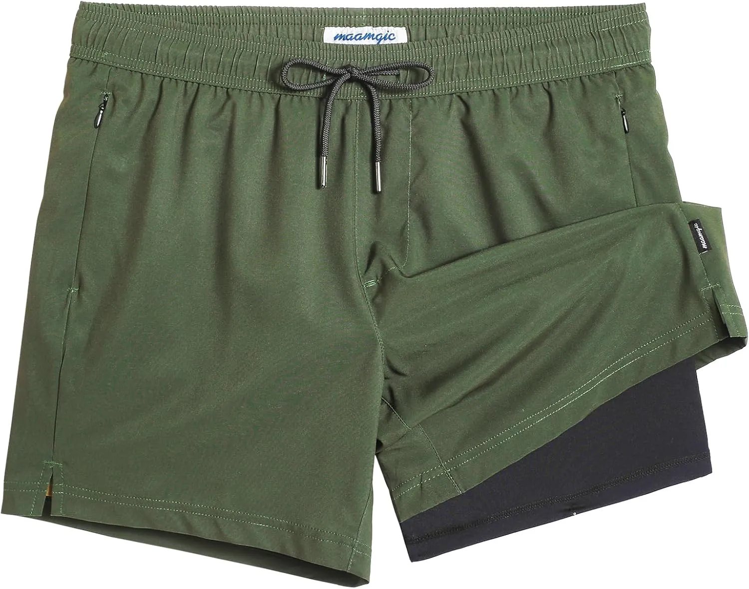 maamgic 5inch Mens Swimming Trunks with Compression Liner 2-in-1 Swim Trunks Stretch Quick Dry Swim Shorts Zipper Pockets