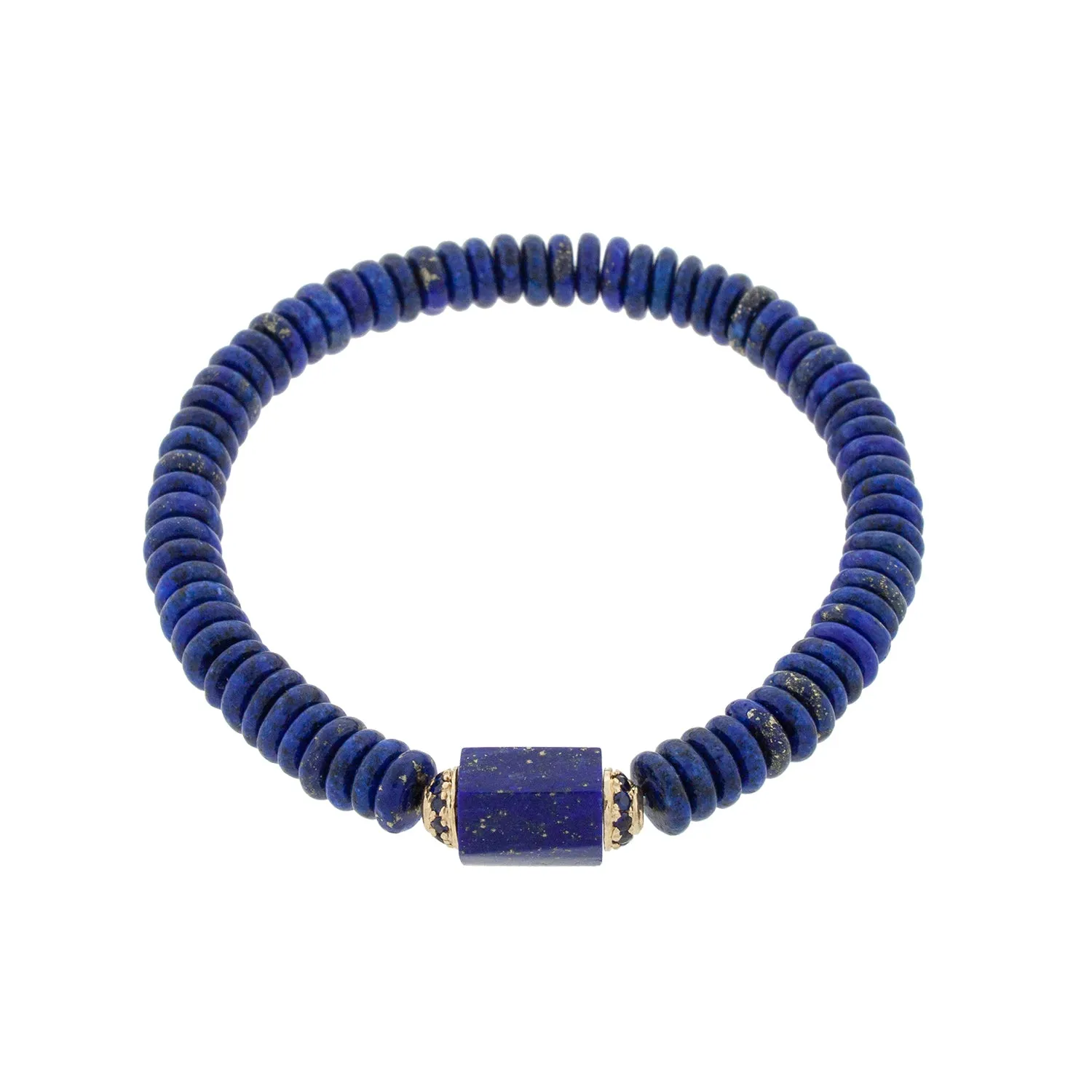 Medium Hexagon Lapis Bolt Bead with Blue Sapphires Bracelet